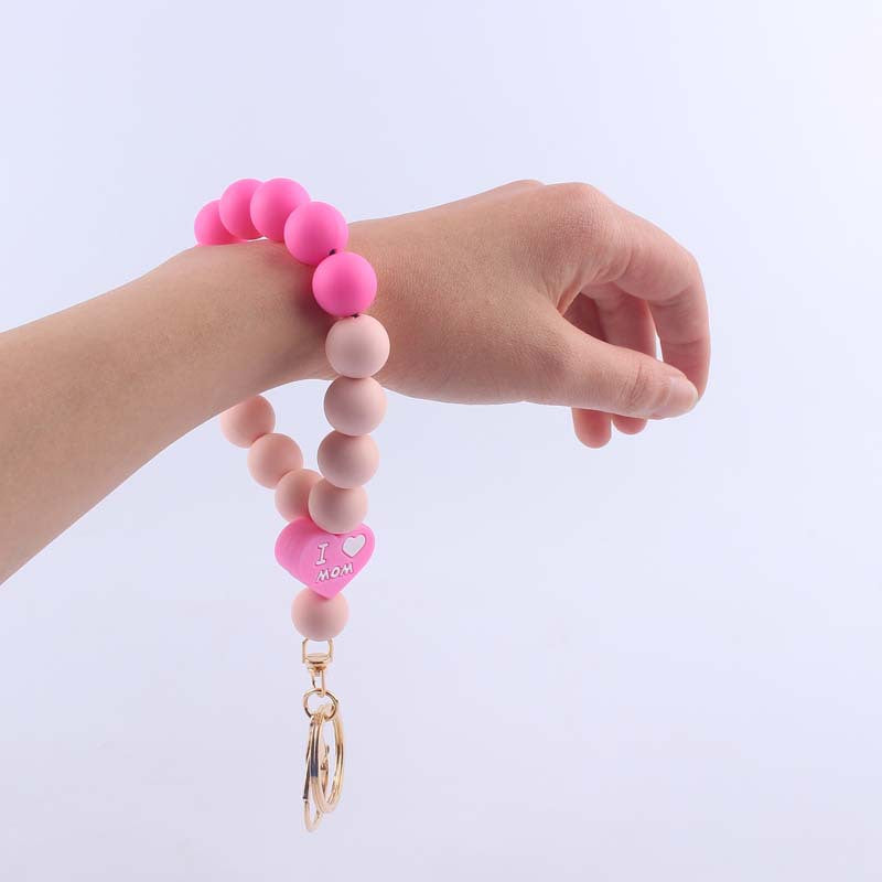 Wholesale Cartoon Double-sided Love Silicone Beaded Wrist Keychain